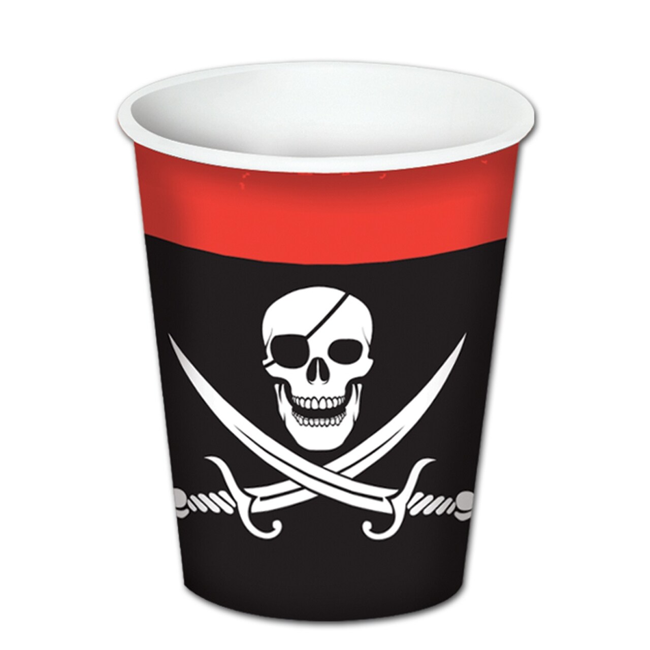 Party Central Club Pack of 96 Red and Black Pirate Disposable Paper Drinking Party Tumbler Cups 9 oz.